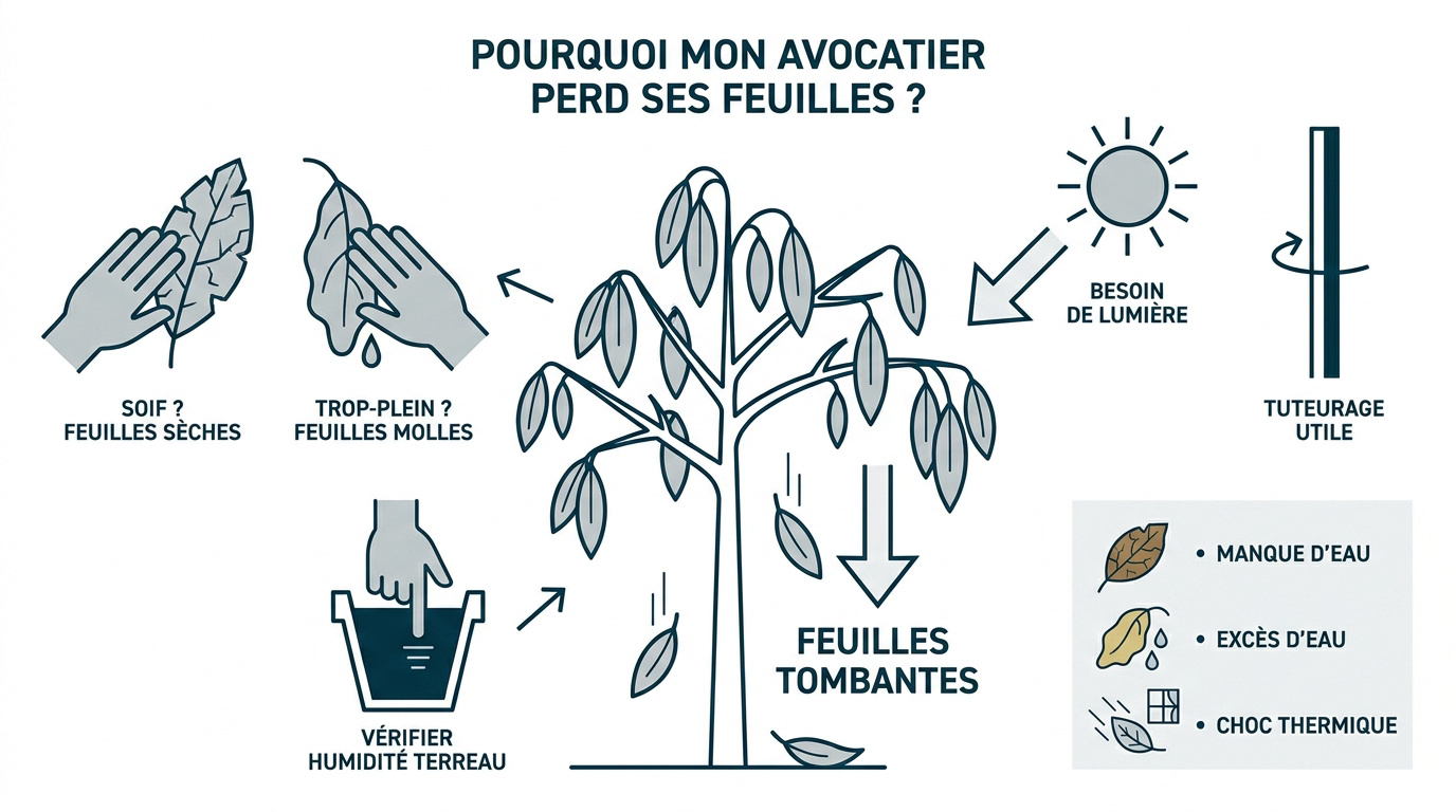 Avocatier d'intérieur avec des feuilles qui s'affaissent à cause d'un problème d'arrosage